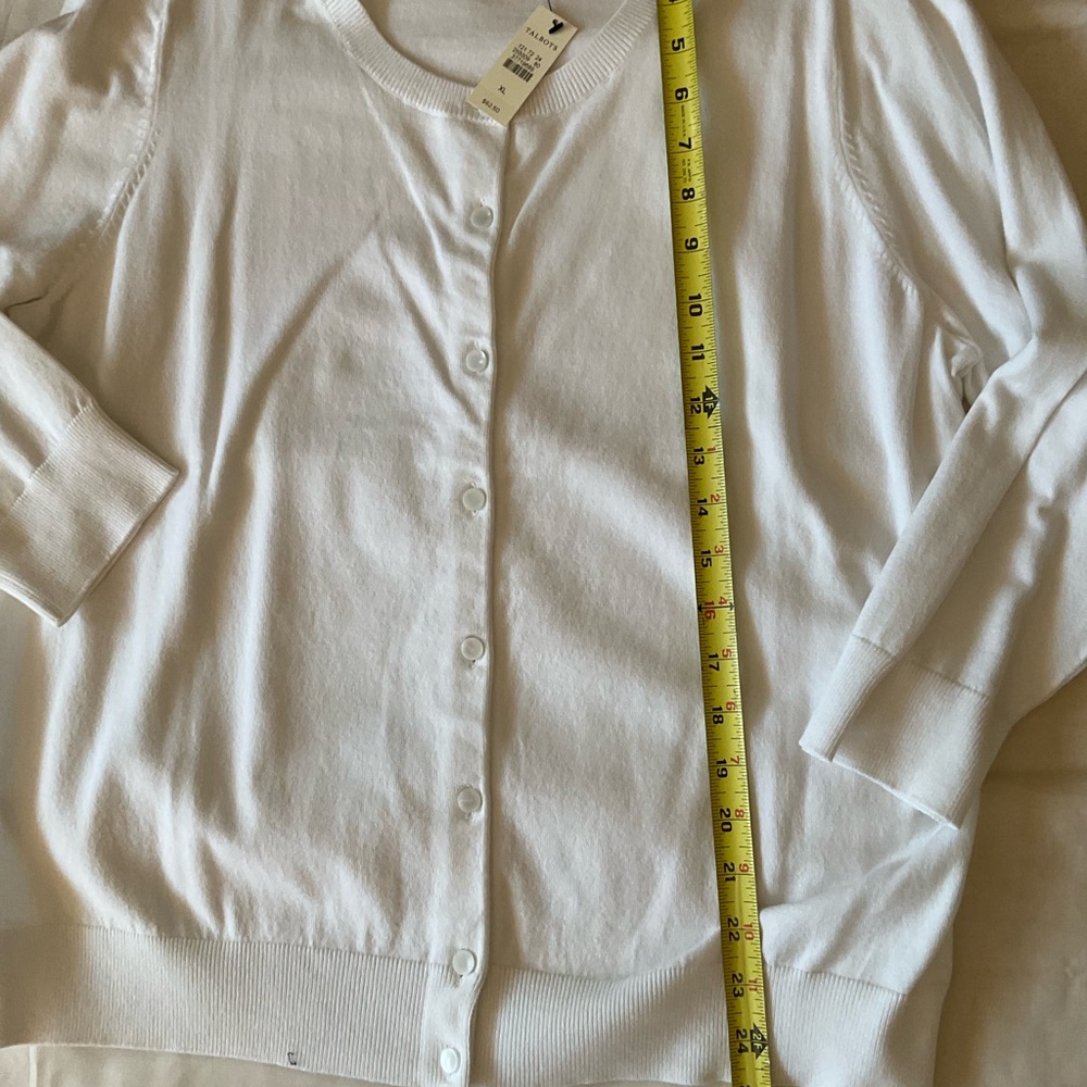 Talbots Classic White Button Front Cardigan NWT 3/4 Sleeve - Picture 3 of 5